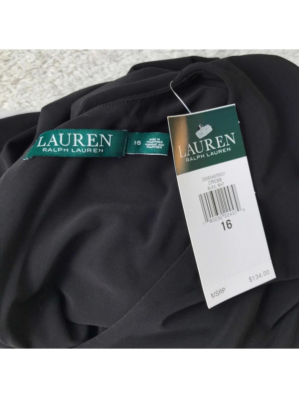NWT Lauren Ralph Lauren - Black & white fit & flare sleeveless stretch dress, 16 - Picture 5 of 5